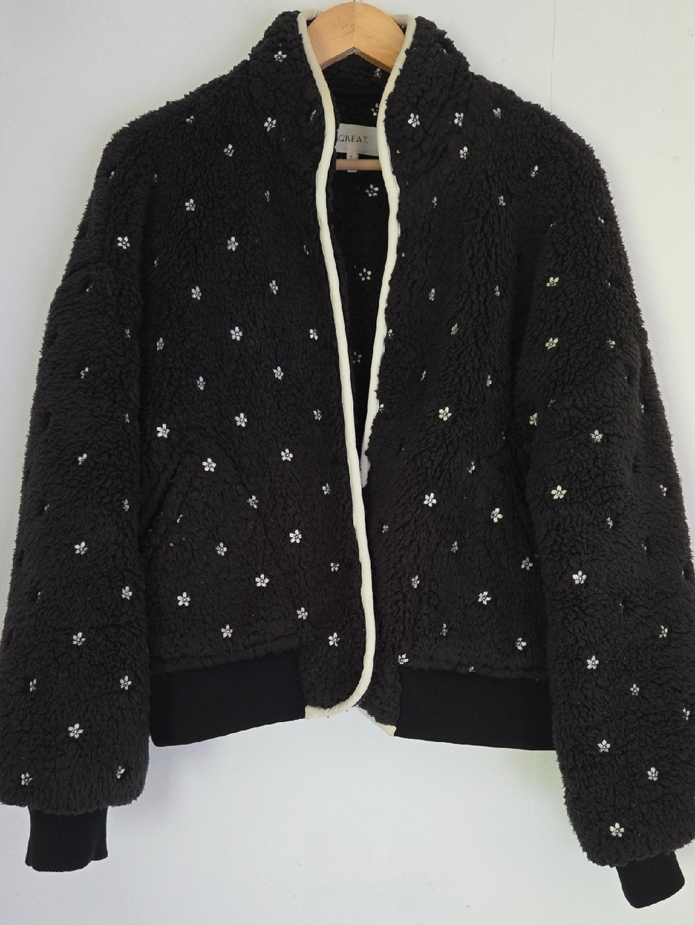 THE GREAT Sherpa Jacket - Emboidered Daisy Print - Sz 3